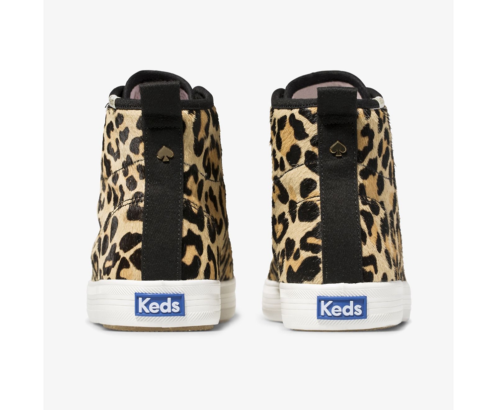 Πανινα Παπουτσια Γυναικεια - Keds Kate Spade New York Kickstart Hi Leopard Calf Hair - Καφε - FZAJQ7